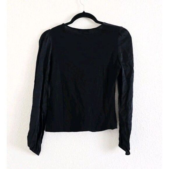 Maje Black Silk Satin Tied Size 1 US XS Blouse Long Sleeve Top - Picture 5 of 9